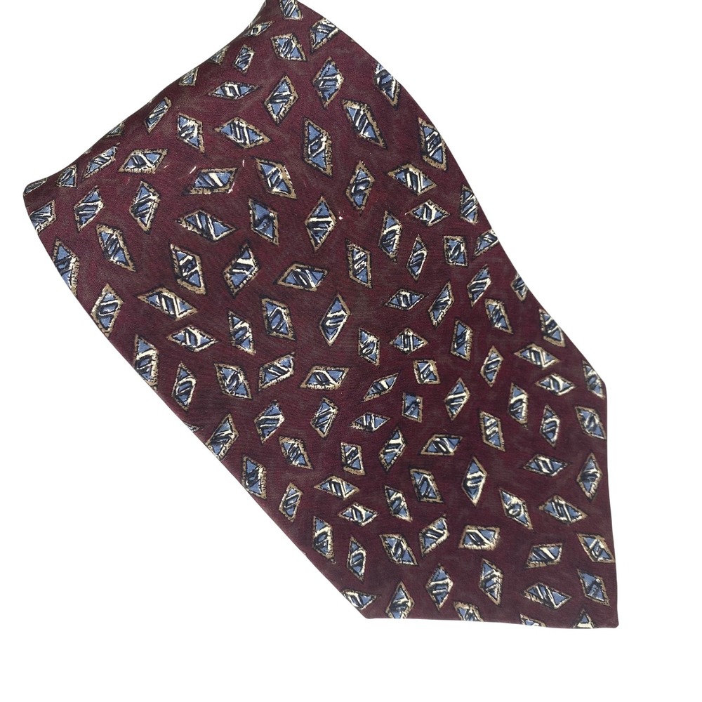 VTG Erreuno Milano Necktie Mens Burgundy Maroon Geometric Silk 56x4